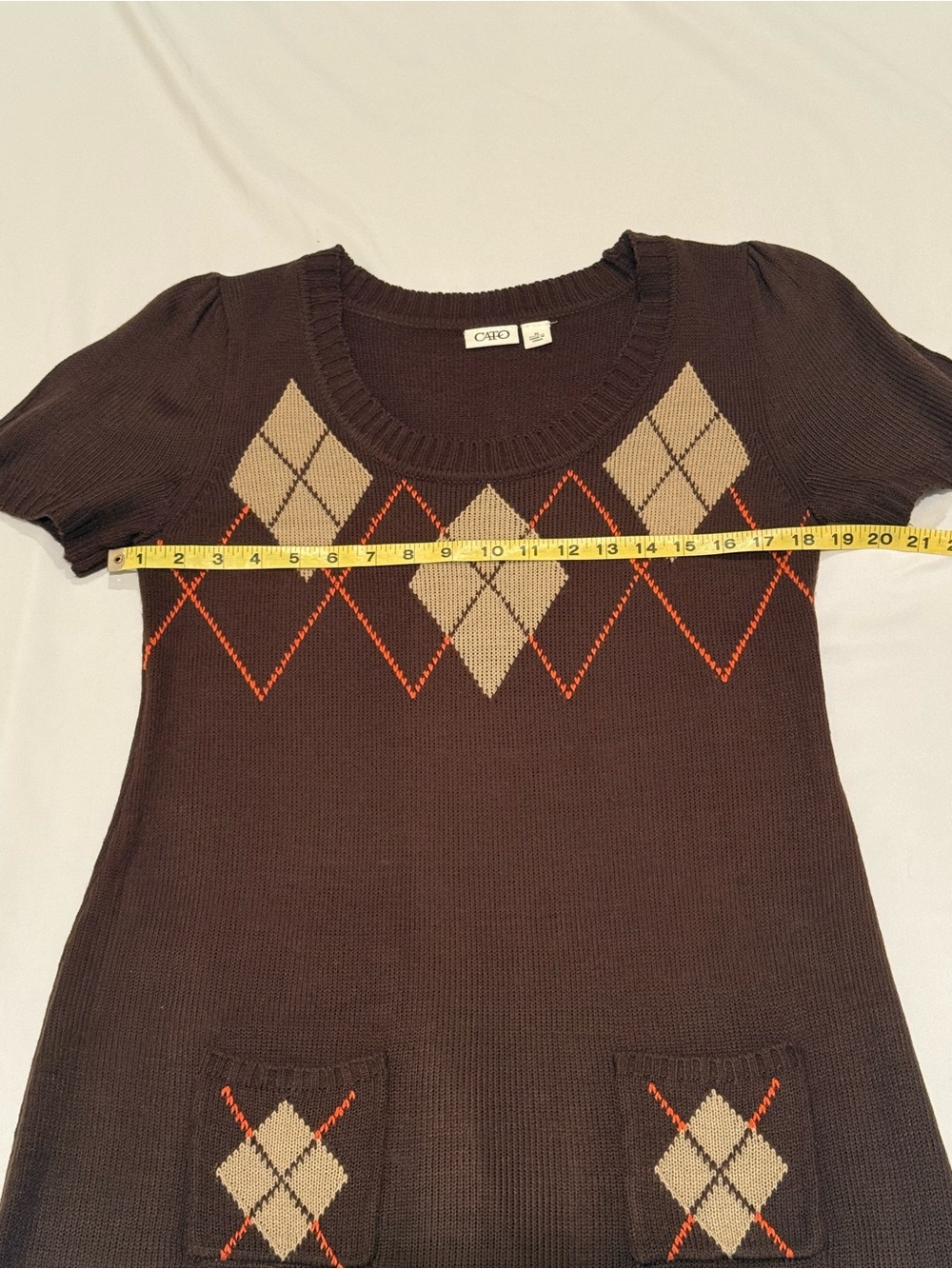 Cato Brown Argyle Cowl Neck Sweater Dress w/ Matching Scarf - Size Medium - Picture 8 of 16